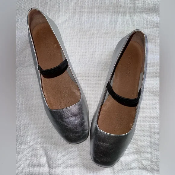GUC Madewell Silver Women's Greta Ballet Flats / Mary Janes sz 8.5/9 - Picture 2 of 13
